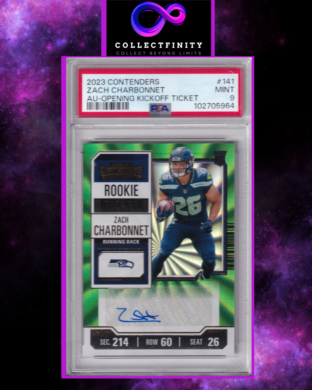 Panini Contenders 2023 Zach Charbonnet Opening Kickoff Ticket Autograph