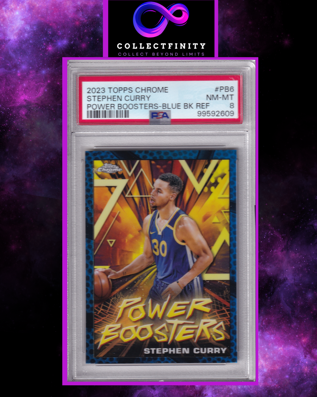 Topps Chrome 2023 Stephen Curry Power Boosters Blue Refractor