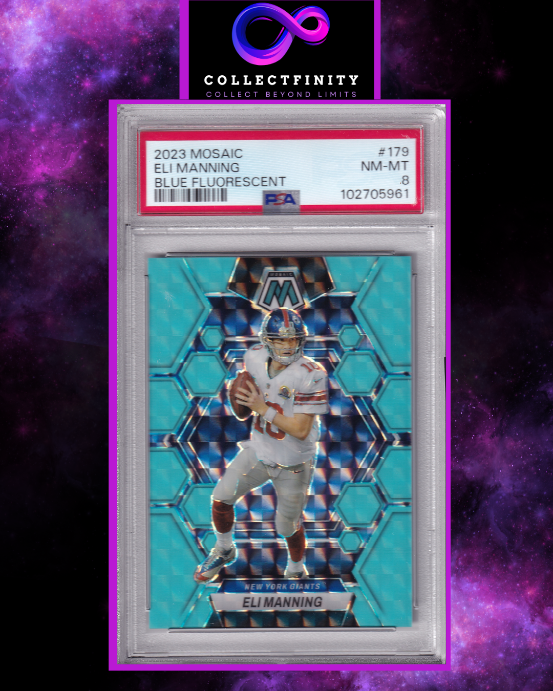 Panini Mosaic 2023 Eli Manning Blue Fluorescent /15